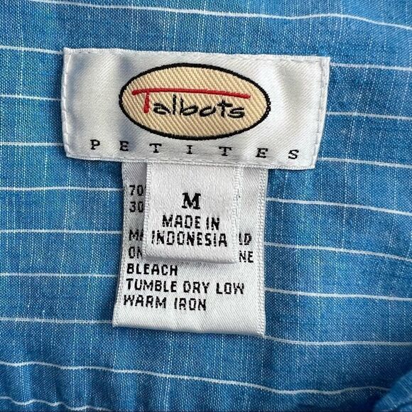 Talbots Petites Linen + Cotton Blend Blue + White Stripe 3/4 Sleeve Blouse MP - Picture 7 of 7